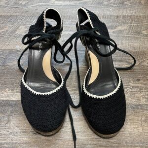 Via Spiga Black Crochet Espadrille Wedges